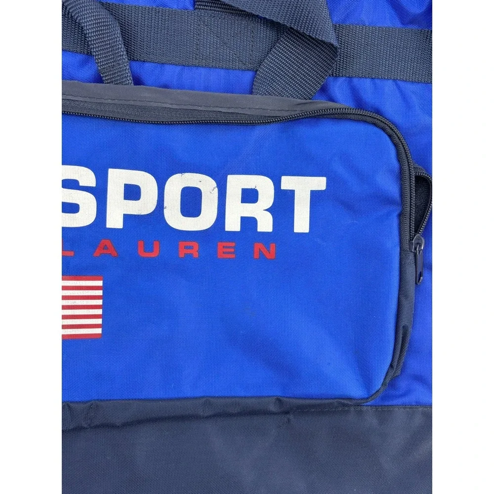 Polo Ralph Lauren Sport Duffel Bag Blue Black US Flag Logo Vintage Mens Travel